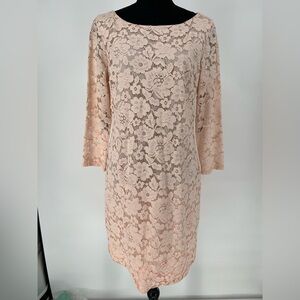 VNCE CAMUTO NWOT PINK LACE SHIFT DRESS BACK ZIP FULLY LINED BODICE SHEAR‎ SLEEVE